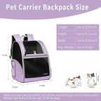 Cat Backpack Carrier for Small Dogs and Medium cat Puppy Kitten Bunny Pet Carrier Backpack Collapsible with Fully Ventilated Mesh with Safety Leash (Purple, 12.9" L x 10.62" W x 15.5" H - M)