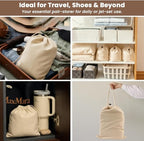LFH Cotton Shoe Storage Bags with Drawstring, Dustproof Breathable Reusable Organizer, Perfect For Travel, Dorm, Hotel, College, Gym, Easy to Carry, Machine Washable 12"x17" (Pack of 6) - Natural