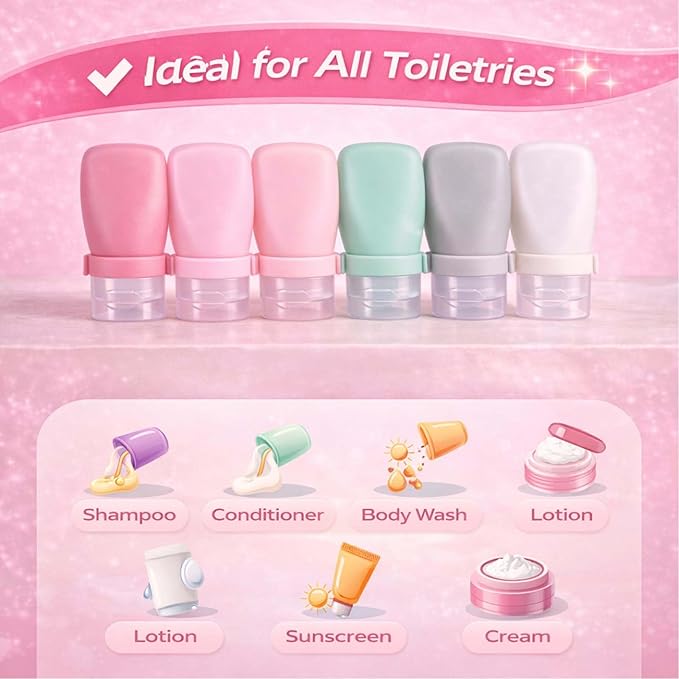 2 oz Travel Bottles, Leakproof Silicone Squeeze Bottle Mini Travel Size Container for Toiletries Lotion Shampoo and Conditioner Liquid Salad Dressing to go Condiment, TSA Approved, 4 Pack