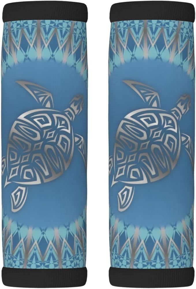 2 Pack Silver Blue Turtle Mandala Maritime Coastal Luggage Handle Wraps Suitcase Tags Identifiers for Travel Accessories