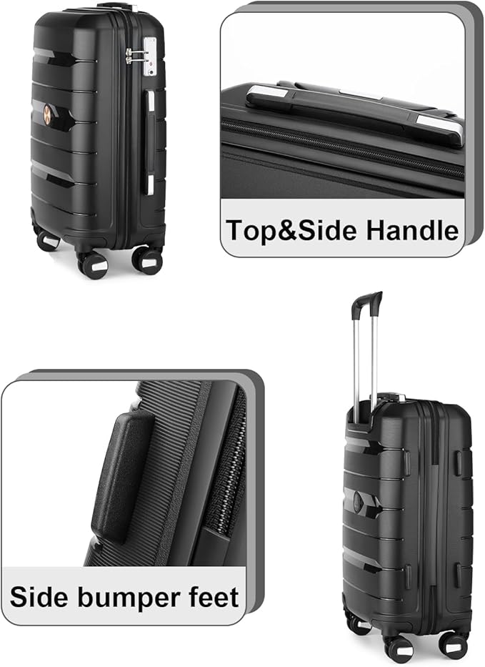 Somago 28 Inch Luggage With Spinner Wheels Hard Shell Polypropylene Suitcase with TSA Lock and YKK Zipper,Classic Black