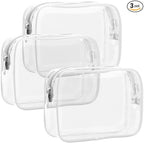 F-color TSA Approved Toiletry Bag 3 Pack Medium - Clear Makeup Bag Travel Quart Size for Women Men, Clear Cosmetic Bag Airport Airline Compliant Carry on Bag, Active White