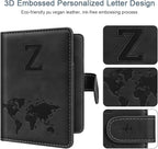 Passport Holder Cover Personalized Initial Letter A-Z Travel Wallet RFID Blocking Passport Cover Passport Book Holders for Women and Men,Black-Z
