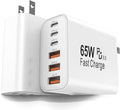 FEEL2NICE 2-Pack 65W USB C Charger Block, 6-Port Fast Wall Charger [3 PD USB-C & 3 QC 3.0 USB-A], Compact Adapter for iPhone 17 16 15 14 13 12 11 X 8,Pro,Max,iPad, iPod,Galaxy, Google & More