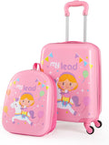Goplus 2 PCS Kids Luggage, 13" & 16" Carry-on Suitcase w/Spinner Wheels, Telescopic Handle, Hard Shell Rolling Trolley Luggage for Toddler Boys Girls Travel, Airline Approved (Pink, Pony)