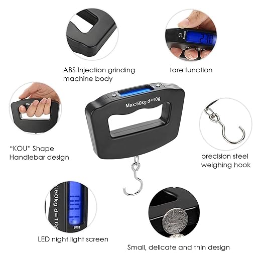 GOWENIC Portable Digital Fish Hook Scale, 50kg/10g Mini Electronic Hanging Weight Scale, Luggage for Travel Fishing