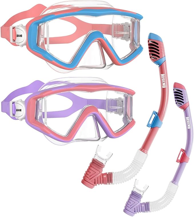 Aegend Snorkeling Gear for Adults Youth Kids, Snorkel Mask with Top Dry Valve - Panoramic View Anti-Leak and Anti-Fog with Mesh Bag for Snorkeling, Scuba Diving, Freediving & Swimming