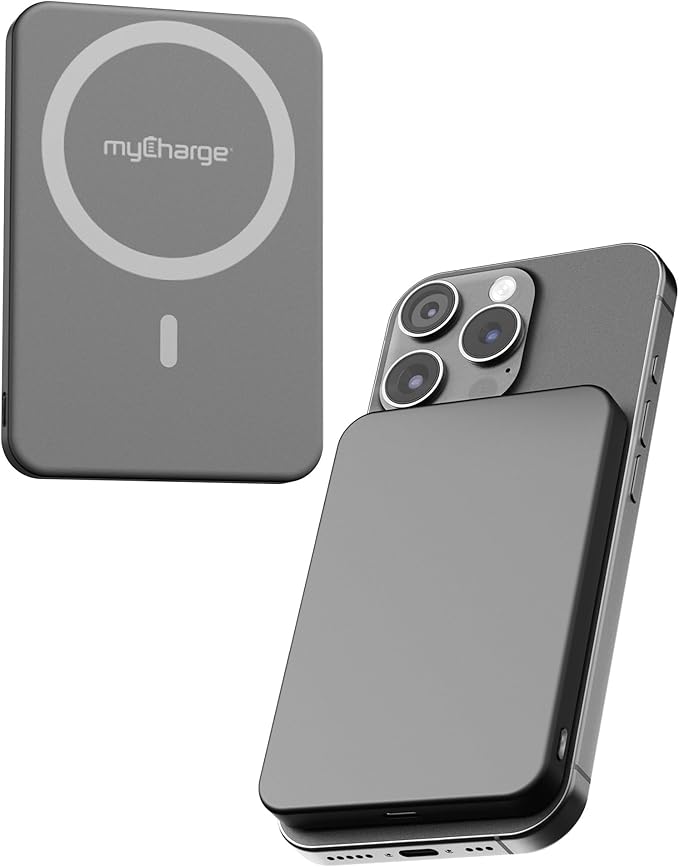 myCharge CliqAir 5000mAh Magnetic Power Bank – Ultra-Thin 0.3" Design | 15W Qi2 Fast Wireless Charging | 20W PD USB-C Port | Powerful Magnetic Hold | Perfect for Travel, Work, or Everyday Use | Grey