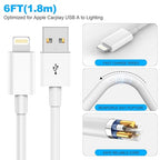 Car Apple Carplay Cable，USB A to Lightning Cable 6FT Compatible with iPhone 14 13 12 11 Pro Max XR XS X Charger Cord，Car Charging Cord（White）