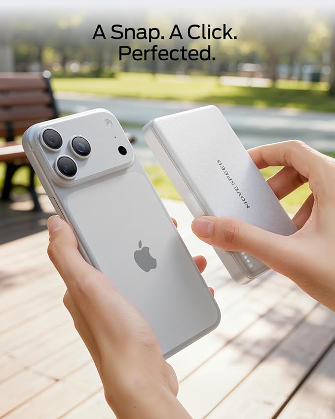MOVE SPEED 0.5'' 10,000mAh Magnetic Power Bank, Alloy-Design MagSafe Portable Charger,Fast Charging Magsafe Battery Pack for iPhone 16/15/14/13/12,Travel Essential,Oyster White