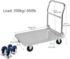 Push Cart Stainless Steel Platform Truck Foldable Handle Thicken Panel for Luggage Tools Appliances Transport High Bearing Capacity Push Cart Platform Hand Truck (304 60