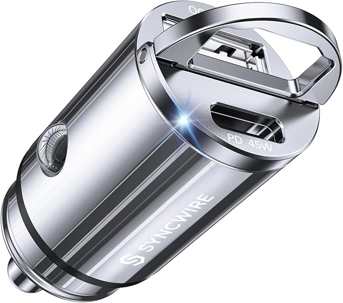 USB C Car Charger Syncwire 90W [PD 45W & QC 45W] USB Car Charger Adapter Fast Charging [Super Mini & All Metal] Compatible with iPhone 15/14 Pro Max Plus 13 12 Samsung S23/S22/21 Note 22, Pixel, iPad