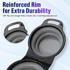 Collapsible Dog Bowls with Carabiner, Double Portable Travel Pet Bowls for Food and Water, Foldable Silicone Dog Bowl for Walking, Hiking, Camping, Small Medium Dogs and Cats,Gray