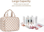 Narwey Hanging Toiletry Bag for Women Travel Makeup Bag Organizer Toiletries Bag for Travel Size Essentials Accessories Cosmetics (Light Checkerboard (Medium))