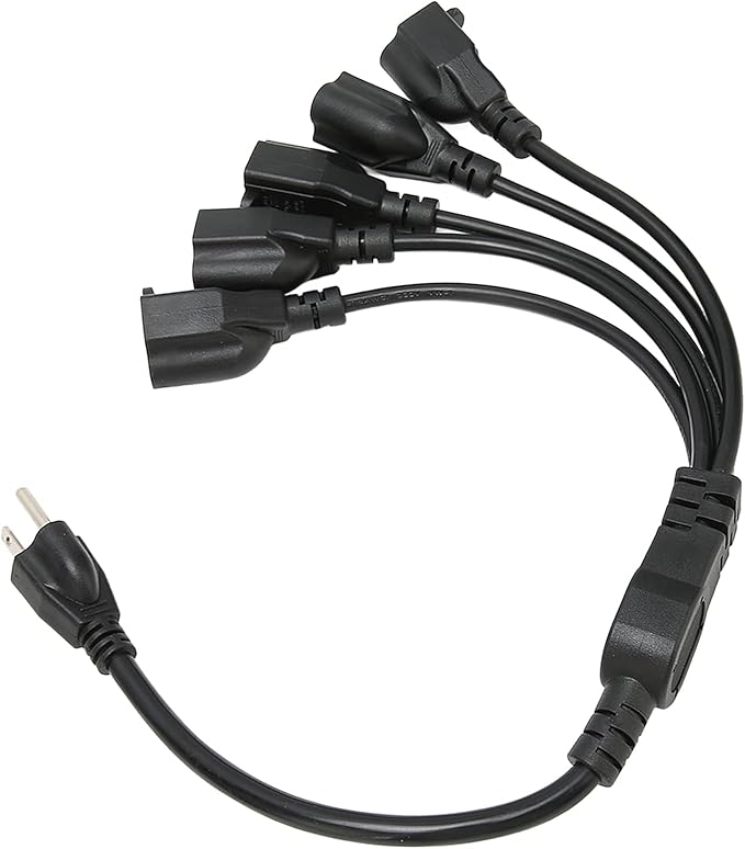 Extension Cord Splitter, 3 Prong 1 to 5 Outlet Splitter, 16AWG 18AWG 5 Way Outdoor Outlet Extender for Computer LED Stage Light