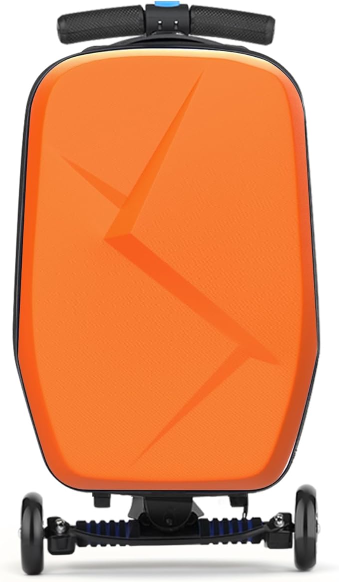 Scooter Luggage For Kids & Adults， Hardside Ride On Suitcase For Kids Ages 4-15 Multifunctional Lightweight Foldable Carry On Luggage With Wheels Ride On For Children Teenagers（Orange）