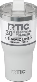 RTIC 20oz Essential Tumbler with Lid, Ceramic Lined, Insulated, Stainless Steel, Metal, Double Wall Vacuum-Insulation, Travel Cup for Iced Coffee, Tea, Hot and Cold Drink, White