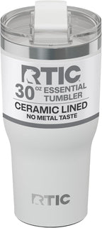 RTIC 20oz Essential Tumbler with Lid, Ceramic Lined, Insulated, Stainless Steel, Metal, Double Wall Vacuum-Insulation, Travel Cup for Iced Coffee, Tea, Hot and Cold Drink, White