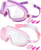 Swim Goggles 2 Pack, Wide View Anti Fog&UV Swimming Goggles for Audlt, No Leak Pool Beach Essentials for Men Women