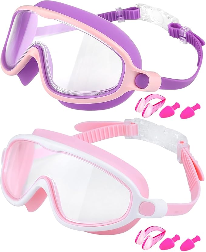 Swim Goggles 2 Pack, Wide View Anti Fog&UV Swimming Goggles for Audlt, No Leak Pool Beach Essentials for Men Women