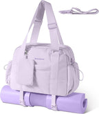 Small Gym Bag for Women - Puffer Duffle Weekender Work Duffel Carry on Overnight Nurse Dance Yoga Workout Tote Bag with Yoga Mat Holder Wet Compartment Coin Purse BPA-Free