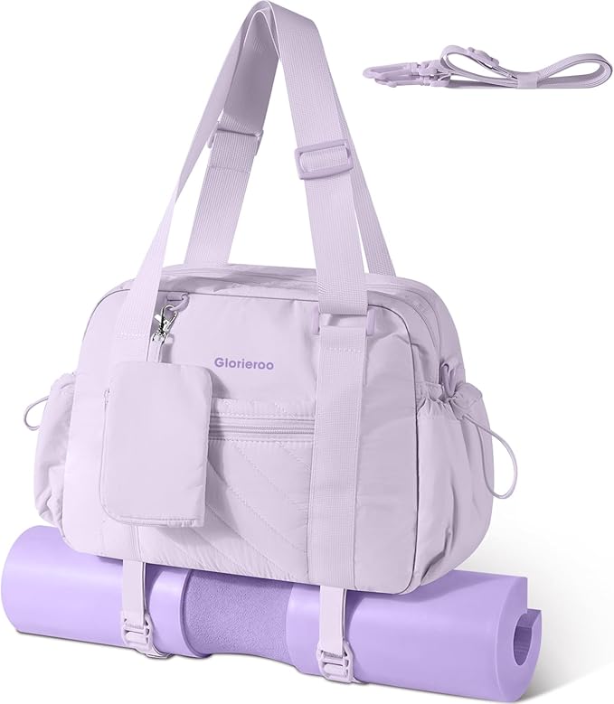 Small Gym Bag for Women - Puffer Duffle Weekender Work Duffel Carry on Overnight Nurse Dance Yoga Workout Tote Bag with Yoga Mat Holder Wet Compartment Coin Purse BPA-Free