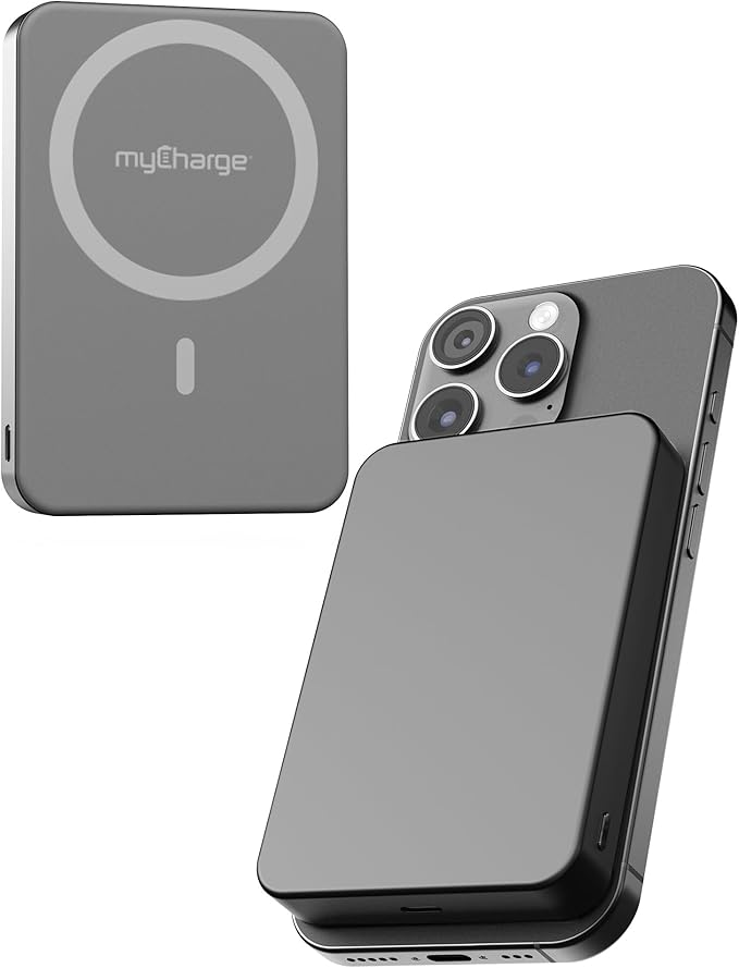 myCharge CliqAir 10000mAh Magnetic Power Bank – Ultra-Thin 0.5" Design | 15W Fast Wireless Charging | 20W PD USB-C Port | Powerful Magnetic Hold | Perfect for Travel, Work, or Everyday Use | Grey