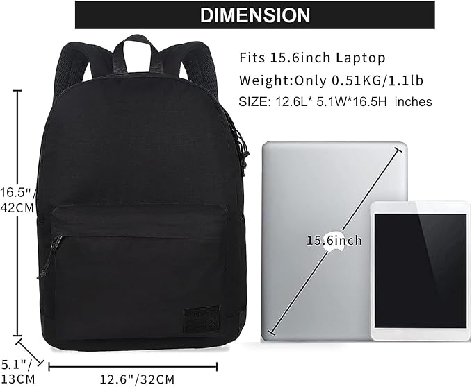 SUPACOOL Casual Laptop Backpack for Men and Women, Work backpack, Black Backpacks, College School Backpack for Boys and Girls, Lightweight Travel Back Pack(Black)