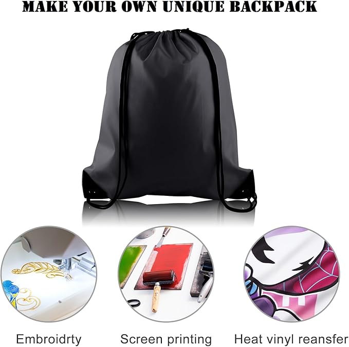 PLULON 25 Pcs Black Drawstring Bags Bulk, Black Drawstring Backpack Bulk String Backpack Cinch Sack Pull Sport Gym Backpack Bags for Yoga Traveling Outdoor Sports