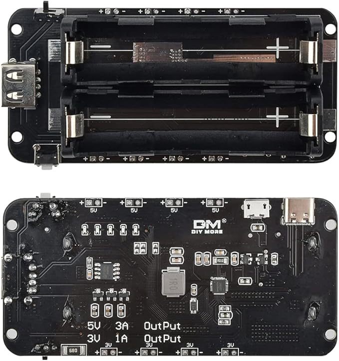 diymore 1865O Battery Holder Double Li-ion V8 Battery Shield Micro USB 5V/3A 3V/1A Power Bank Battery Charging Module for Raspberry Pi and Arduino(2 Holders)