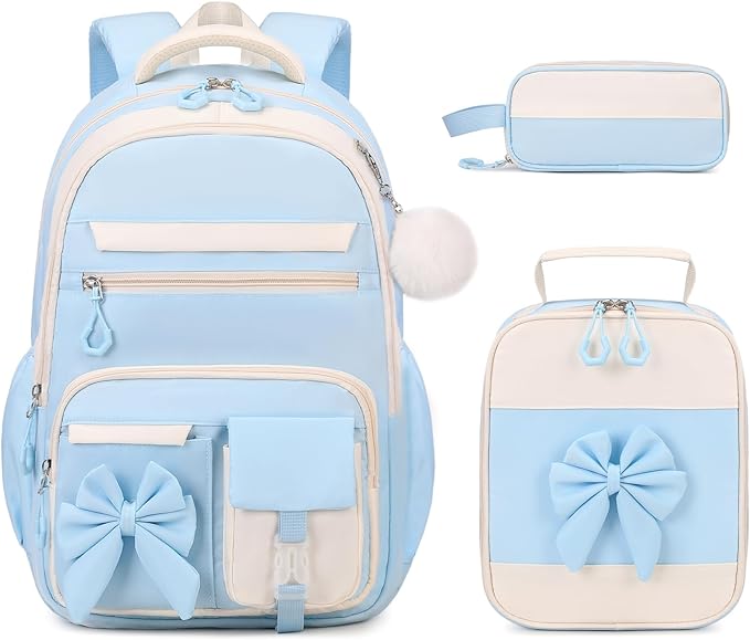 DIGOBAY Backpack for Girls, 3PCS Girls Backpack for School with Lunch Bag Pencil Case, Cute Kids Teens Bookbag for Kindergarten Elementary Preschool Middle School (Blue)