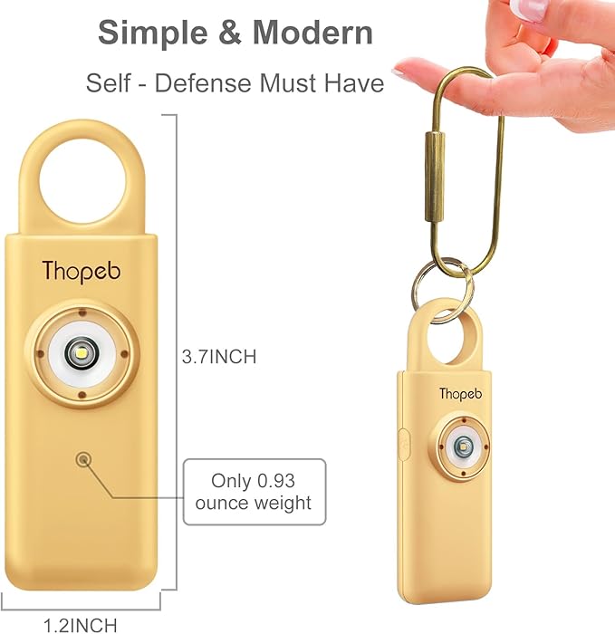 Thopeb– Personal Safety Alarm for Women–135dB Siren, Strobe Light and Rechargeable - Safety Alarm Keychain for Women (Metallic Gold)