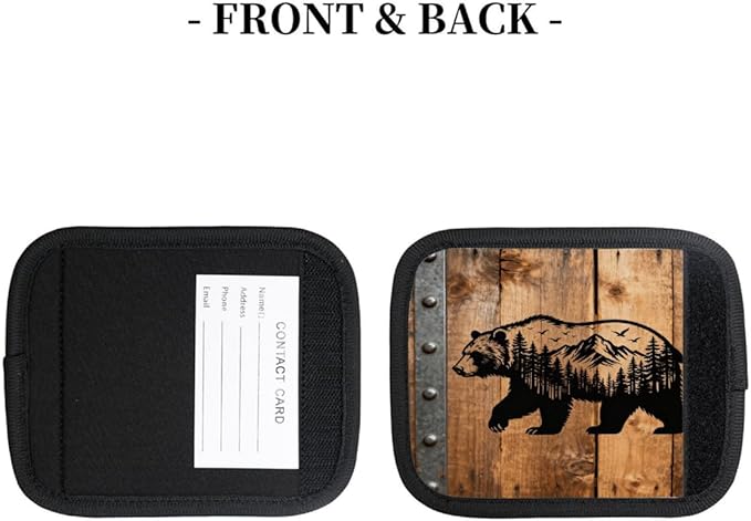 2 Pack Luggage Handle Wrap with Travel Tags - Non-Slip Protective Cover Soft Handle Grips Covers for Suitcase(Forest Bear Wooden)
