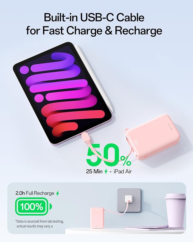 iWALK Portable Charger, 10000mAh 45W PD Power Bank, USB C in&Out Fast Charging Battery Pack with Phone Stand, Travel Essential Powerbank for iPhone 17 16 15 14 13 12 Samsung S25 MacBook etc,Pink