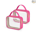 Wedama TSA Approved Toiletry Bag, 2 Pack Clear Makeup Bags with Handles, Quart Size PVC Clear Cosmetic Bags for Women and Men, Carry on Airport Airline Compliant Bag, Rose Red