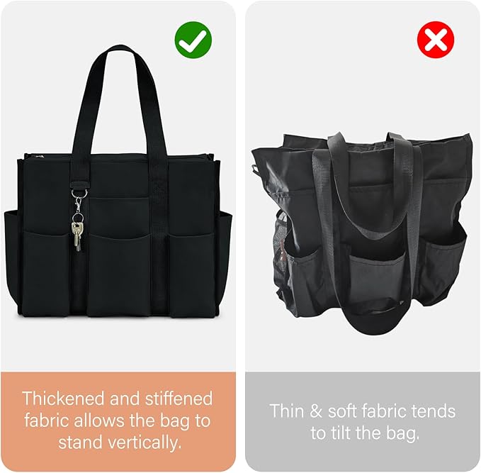 Becokan Large Tote Bag for Women Waterproof with 12 Pockets Top Zipper Closure Utility Teacher Nurse Bags for Work School