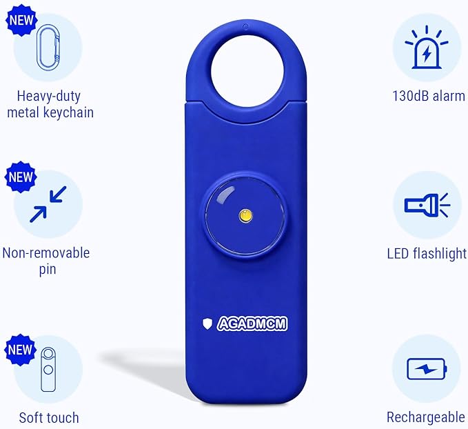 Rechargeable Personal Safety Alarm, 130dB Emergency Siren with LED Flashlight, Portable Keychain for Women, Kids, Elderly, Night Running & Travel (Navy Blue)