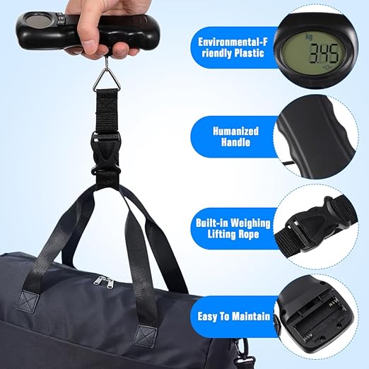 BESPORTBLE Portable Digital Luggage Scale with Hook, Compact Travel Suitcase Weight Scale, Lightweight, Accurate LCD Display, Battery Not Included, Black