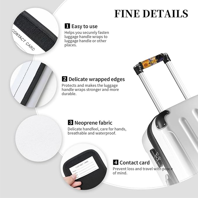 2 Pack Luggage Handle Wrap with Travel Tags - Non-Slip Protective Cover Soft Handle Grips Covers for Suitcase(Galaxy Flower Bee)