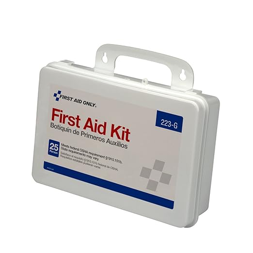 First Aid Only 223-G 25-Person OSHA-Compliant First Aid Kit for Office, Home Renovation, Job Sites, and Construction Vehicles, Gasket Provides Extra Water Resistance, 107 Pieces