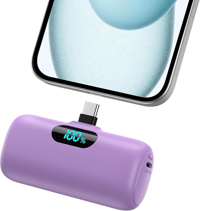Mini Portable Charger USB C Power Bank,Upgraded 5000mAh PD Fast Charging Battery Pack Built-in USB-C Connector Travel Essential for iPhone17/17Pro/17Pro Max/Air/16 Plus/16Pro Max/15 Series,Android etc