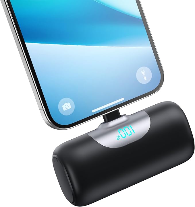 Mini Portable Charger for iPhone 17/16, 5500mAh LCD Display USB C Power Bank,Fast Phone Charging Travel Pocket Size Battery Pack for iPhone 17/17 Pro/17 Pro Max/Air/16/15 Series,Android,etc-Dark Black