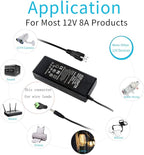 12V 8A 96W Power Supply Adapter AC to DC Converter Charger AC 110V ~ 240V to DC 12V 8Amp Transformer for Water Pump, CCTV, Computer Project