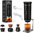 Portable Espresso Maker and Metal Stand Set, Self-Heating Travel Coffee Machine, Rechargeable Coffee Maker with Digital Display, 3-in-1 for Ground Coffee & Capsules, Camping RV Office