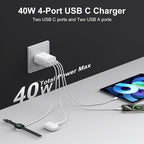 USB C Charger Block, 1-Pack 40W Wall Plug Fast Charging Block, 4-Port PD + QC Power Adapter Type C Charging Blocks Cube, Compatible with iPhone 17/16/15/14/13/12/11/Pro Max, Tablets, Cellphones