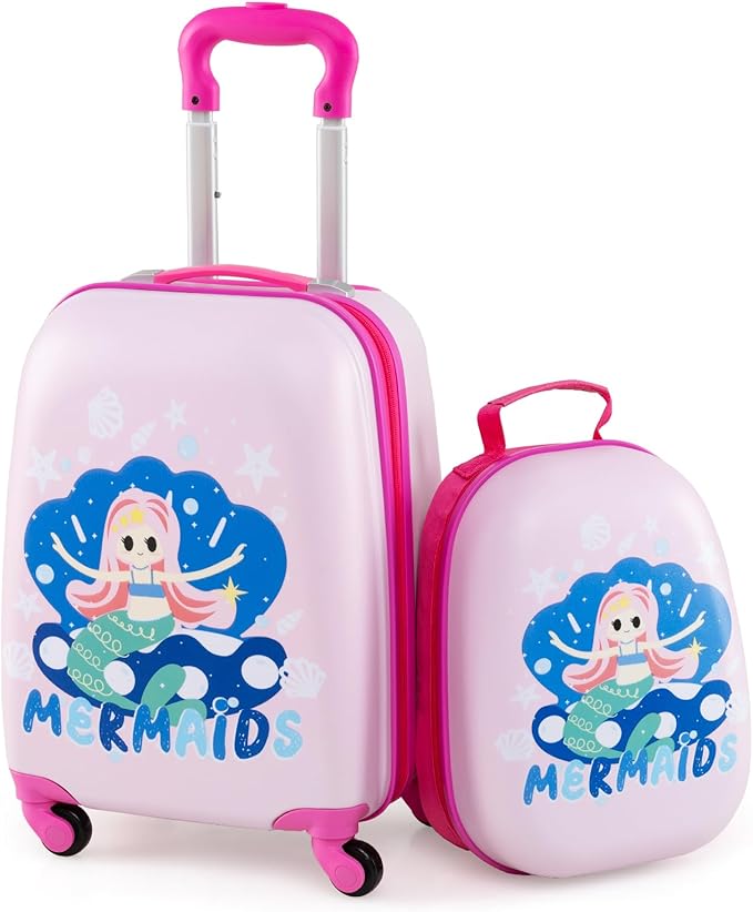 Goplus 2PC Kids Luggage, 12" & 16" Kids Carry On Luggage Set with 4 Spinner Wheels, Lightweight Rolling Spinner Suitcase for Children Toddlers Boys and Girls Travel