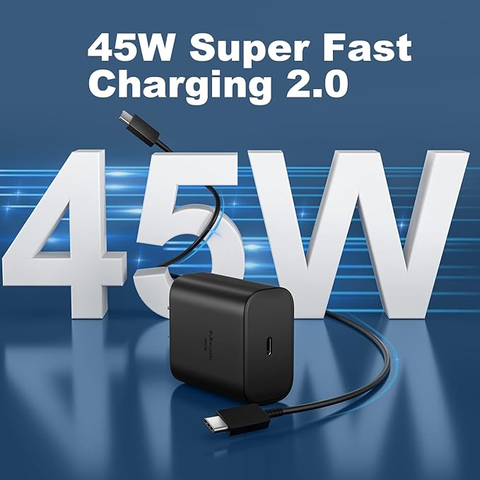 Type C Charger Fast Charging, 45W USB-C Super Fast Type C Wall Charger for Samsung Galaxy S26 S25 S24 S23 Ultra/S26 S25 S24 S23 S22 S21S20/Note 10/20, PPS Android Charger Block with 8FT Cable-Black