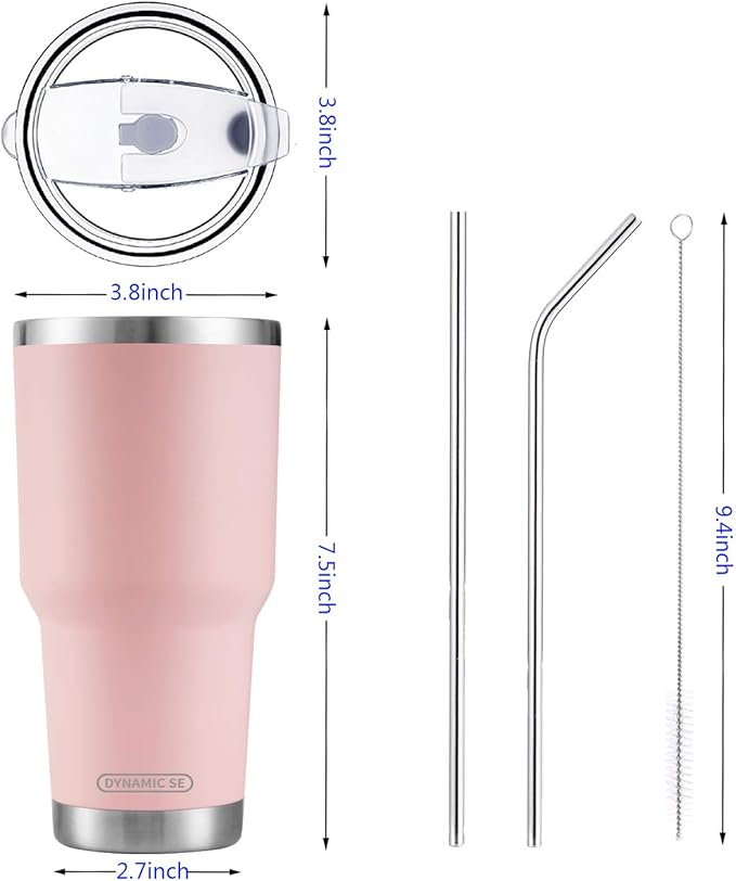 D·S 30oz Sakura Pink Tumbler Stainless Steel Double Wall Vacuum Insulated Mug with Straw and Lid, Cleaning Brush for Cold and Hot Beverages