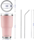 D·S 30oz Sakura Pink Tumbler Stainless Steel Double Wall Vacuum Insulated Mug with Straw and Lid, Cleaning Brush for Cold and Hot Beverages