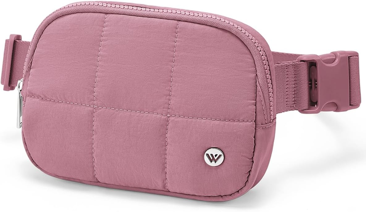 WESTBRONCO Puffer Fanny Packs for Women Quilted Nylon Waterproof Belt Bag with 2 Zipper, Puffy Crossbody Bag with Adjustable Strap, 1L Waist Bag for Travel Daily